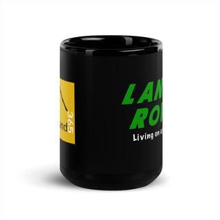 Living on a prayer. Black coffee mug. 15oz. side facing. overland365.com