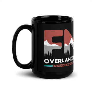 F N OVERLANDING 15oz black coffee mug. Front view. overland365.com