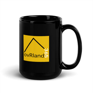 F N OVERLANDING 15oz black coffee mug. Back view. overland365.com