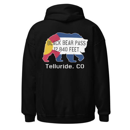 Black Bear Pass, 12840 feet, Telluride, CO. Black hoodie. Back View. overland365.com