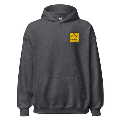 Overland-ology Hoodie. The study of road-trips and camping. Dark Grey. Front View. overland365.com