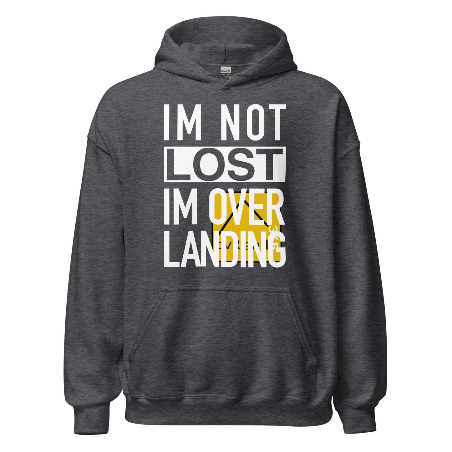 IM NOT LOST IM OVER LANDING - dark grey hoodie with misprint logo. overland365.com