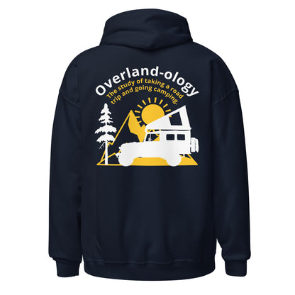 Overland-ology Hoodie. The study of road-trips and camping. Navy. Back View. overland365.com