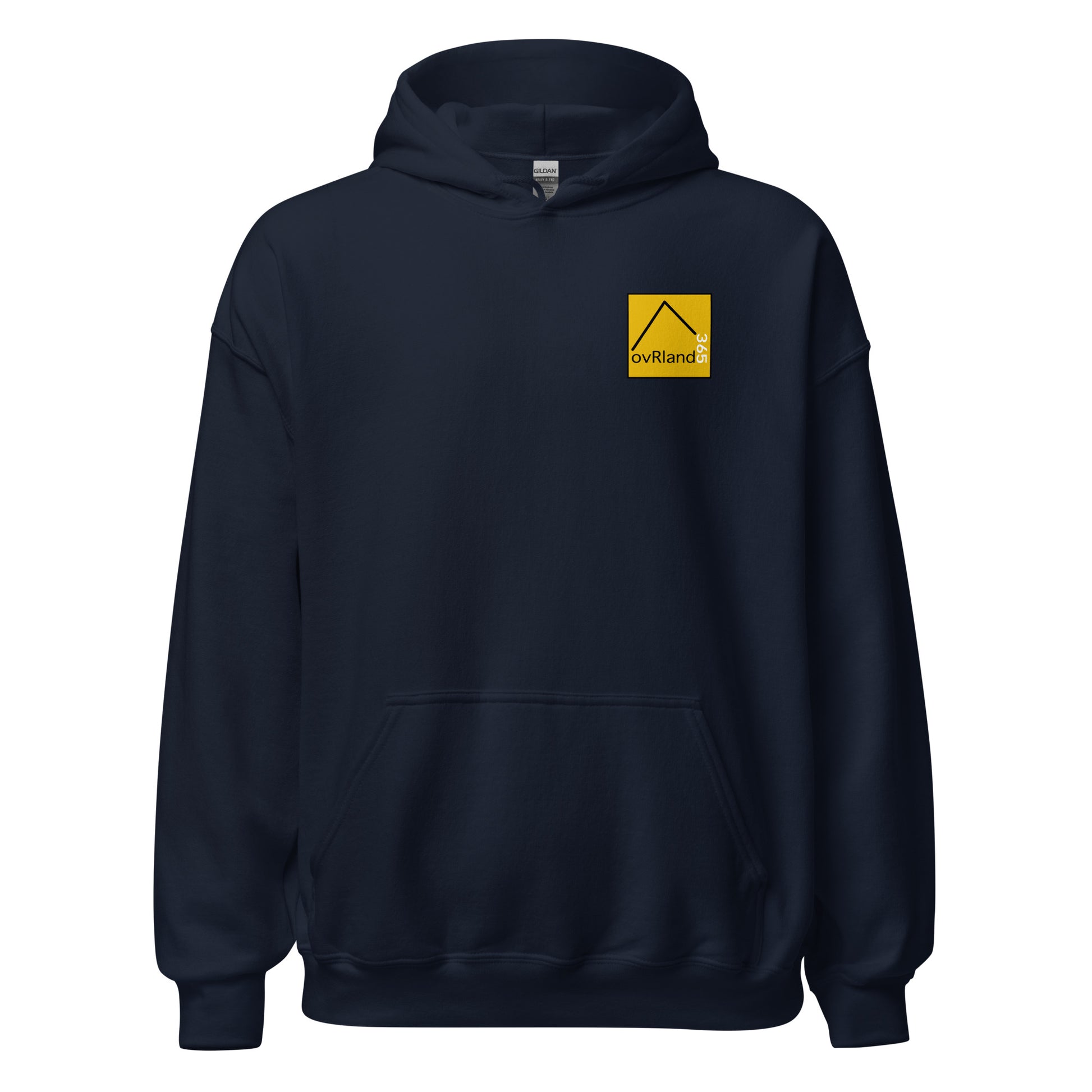 Overland-ology Hoodie. The study of road-trips and camping. Navy. Front View. overland365.com