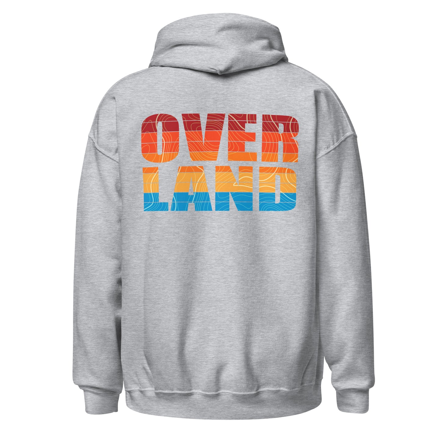 OVER LAND light grey hoodie. back view. overland365.com