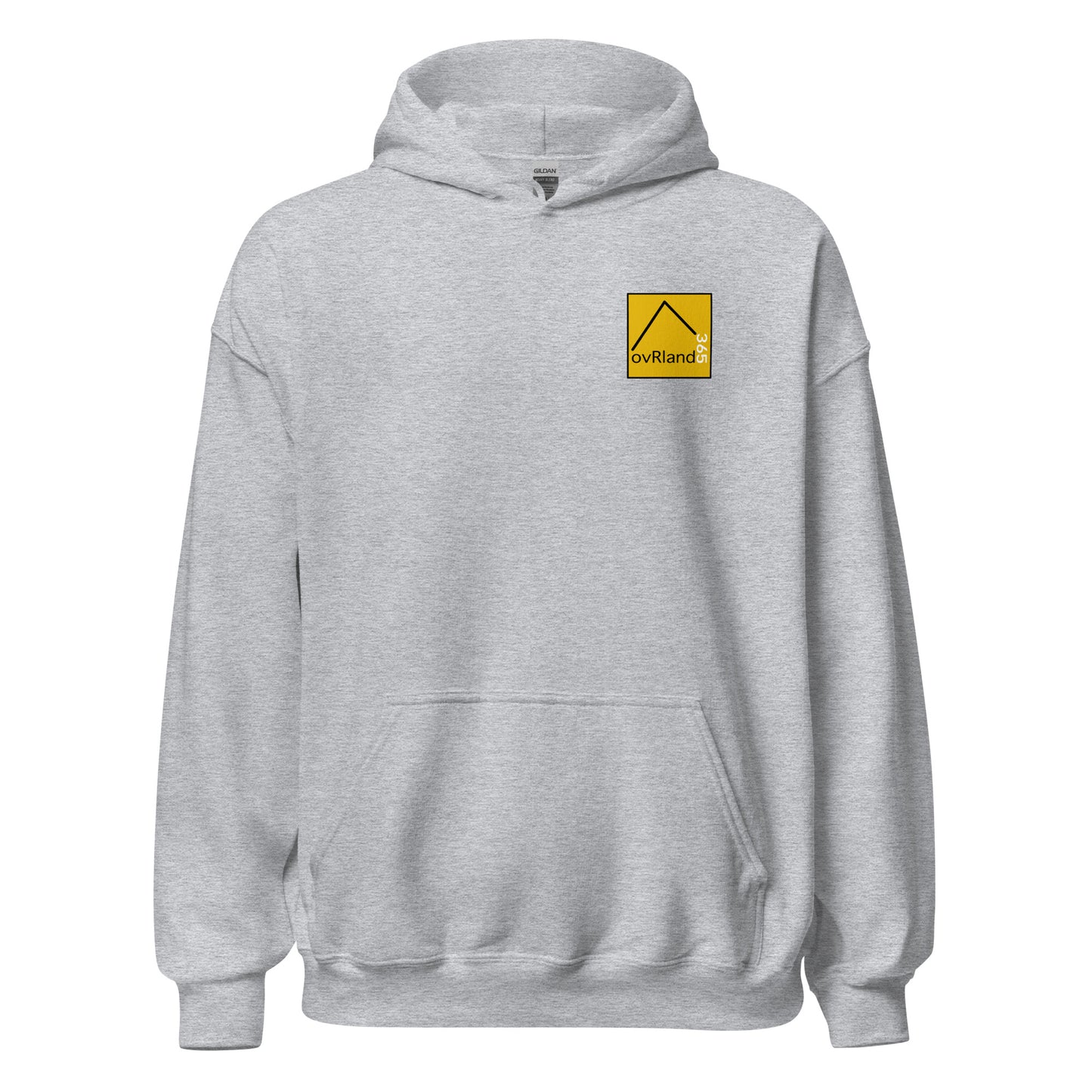 OVER LAND light grey hoodie. front view. overland365.com