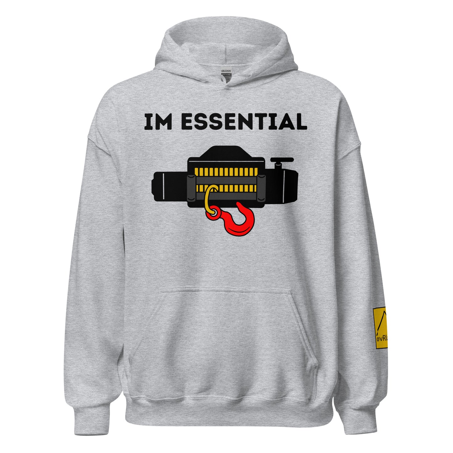 IM ESSENTIAL - Overland Off-roading recovery winch. Light Grey hoodie. overland365.com