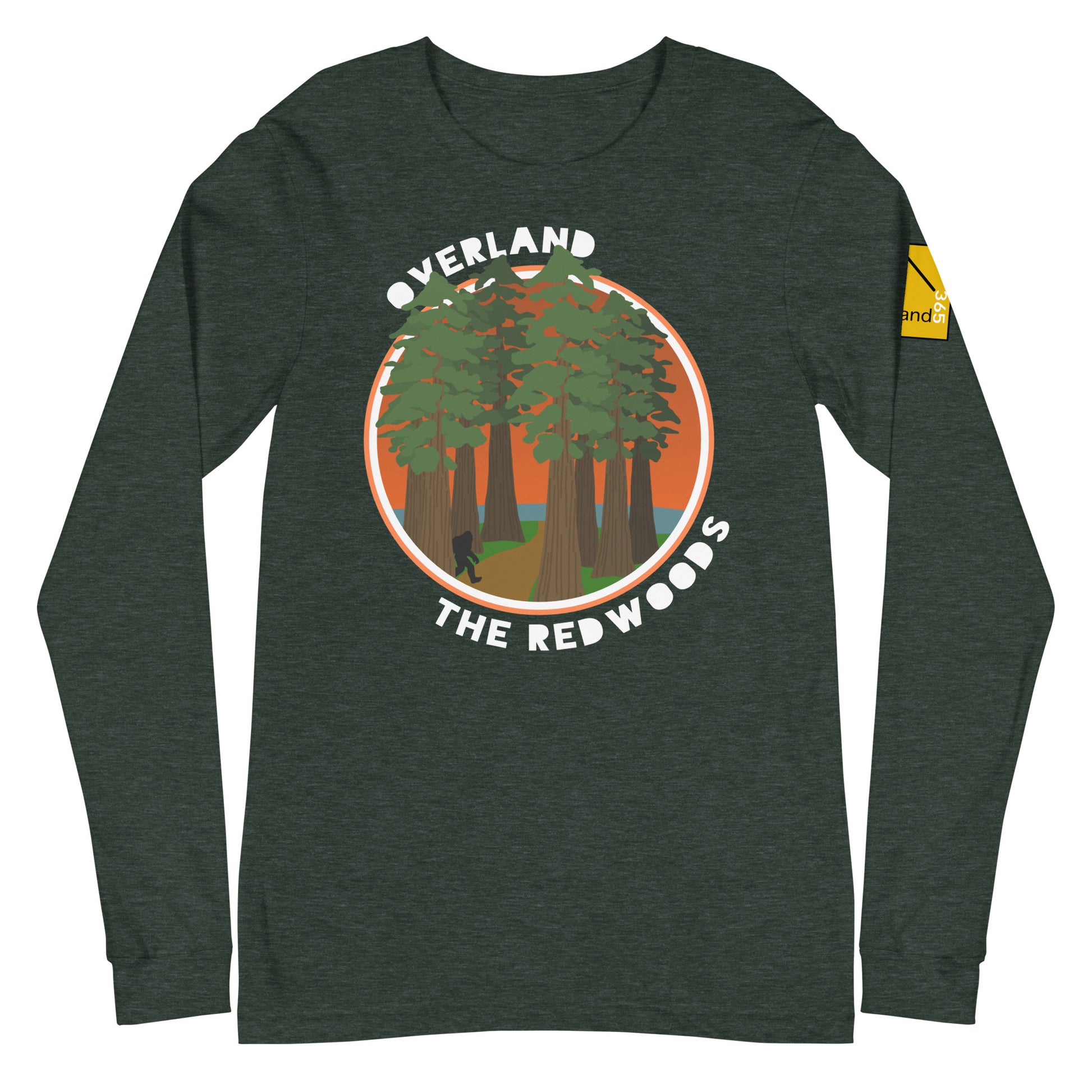 Overland the Redwoods. Bigfoot country. Forest Green long-sleeve. overland365.com