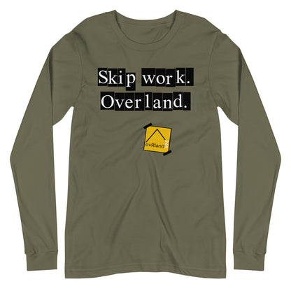 Skip work. Overland. Green long-sleeve. overland365.com
