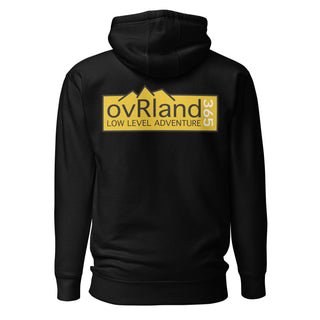 Overland classic premium black hoodie. Back. ovRland365. overland365.com