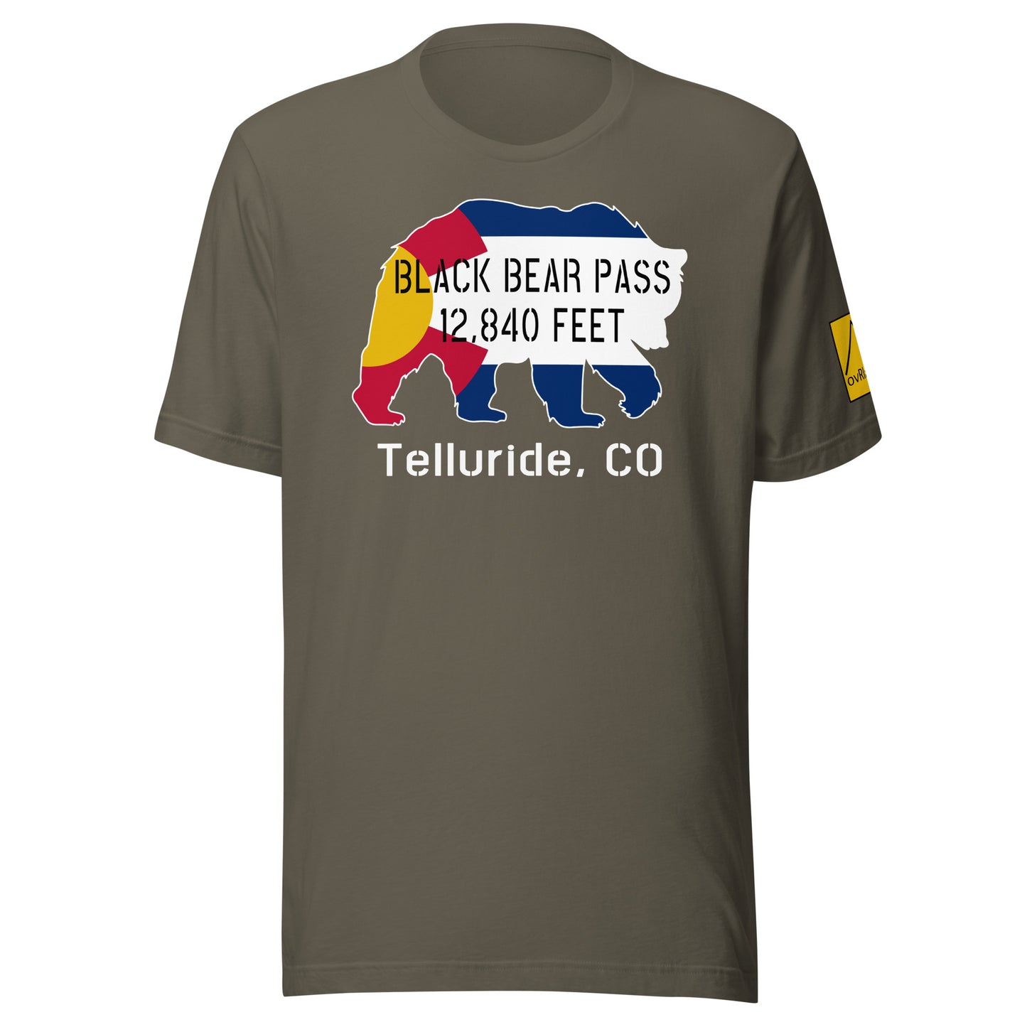 Black Bear Pass, 12840 feet, Telluride, CO. Green T-shirt. overland365.com