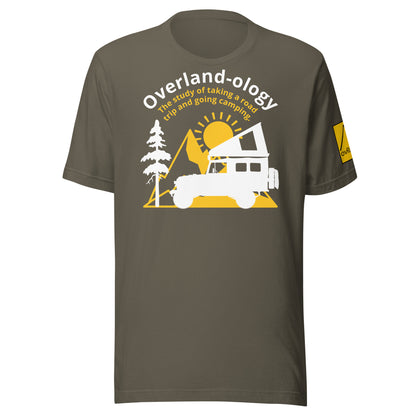 Overland-ology - The study of taking a road trip and going camping. Green t-shirt. overland365.com