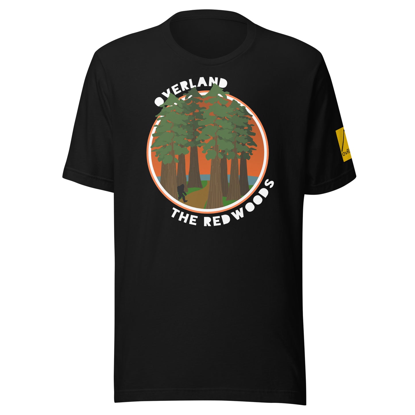 Overland the Redwoods. Bigfoot country. Black t-shirt. overland365.com