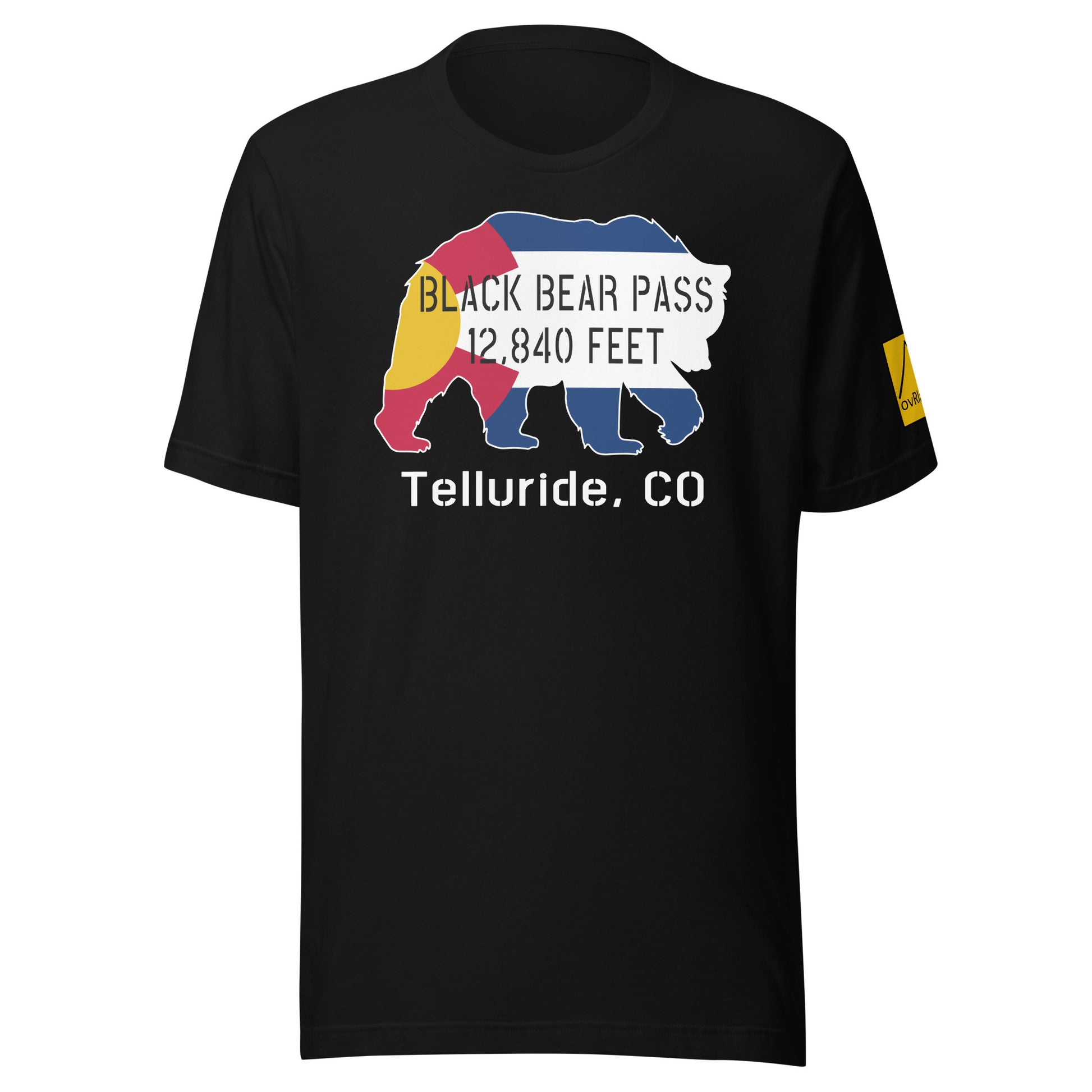 Black Bear Pass, 12840 feet, Telluride, CO. Black T-shirt. overland365.com