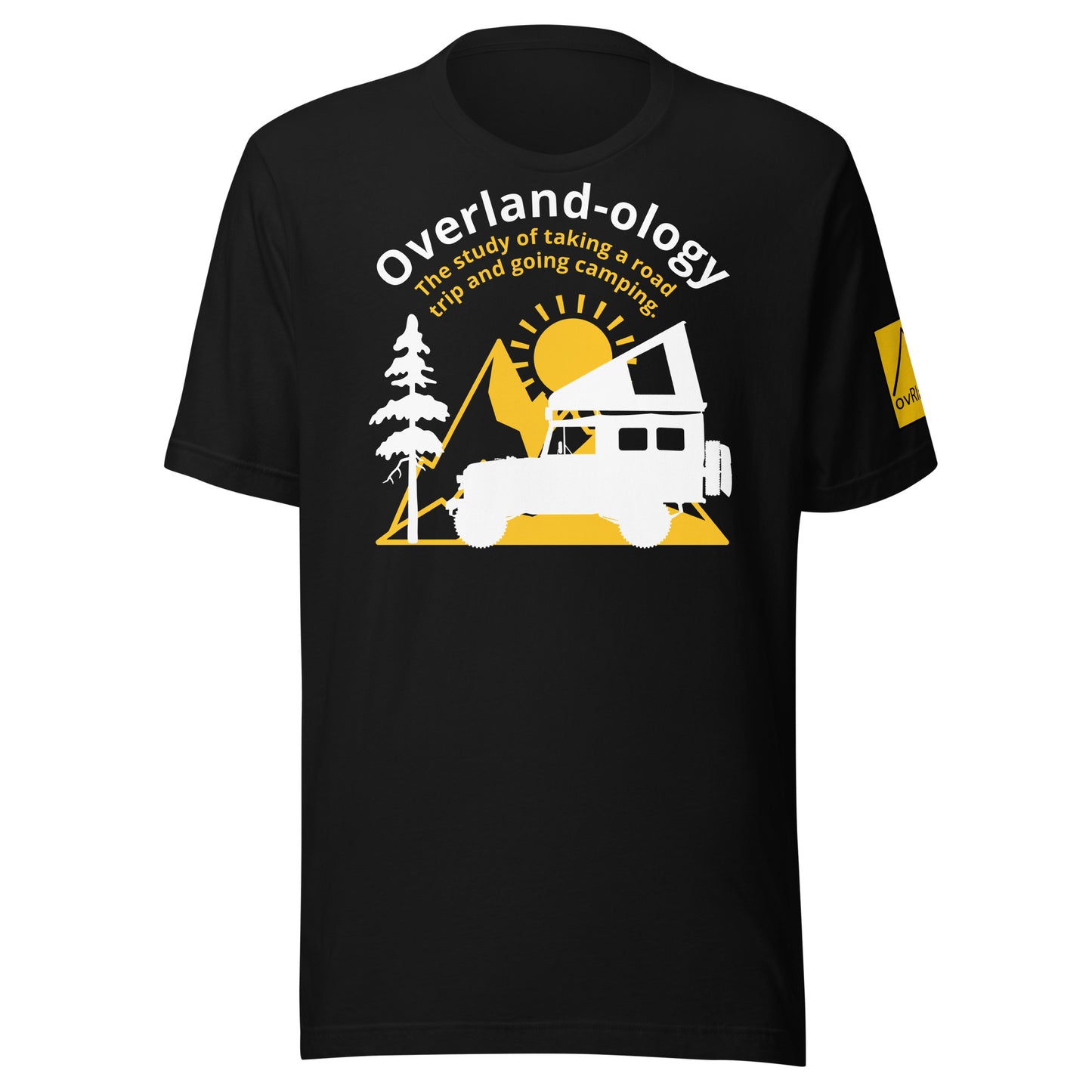 Overland-ology - The study of taking a road trip and going camping. Black t-shirt. overland365.com