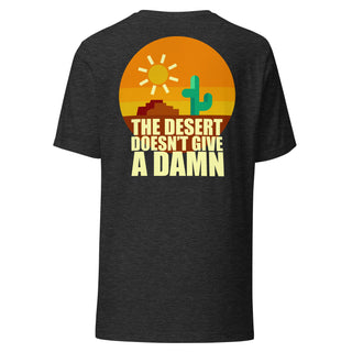 THE DESERT DOESNT GIVE A DAMN. Dark Grey. T-shirt. Back. overland365.com