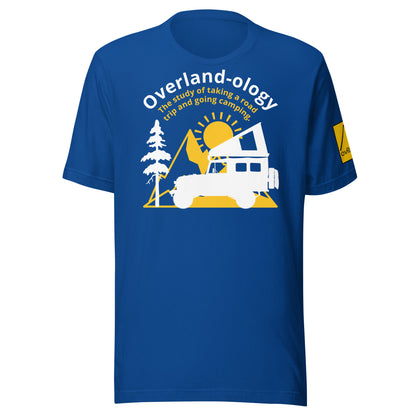 Overland-ology - The study of taking a road trip and going camping. Blue t-shirt. overland365.com