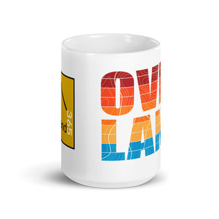 OVER LAND overlanding 15 oz coffee mug. side view. overland365.com