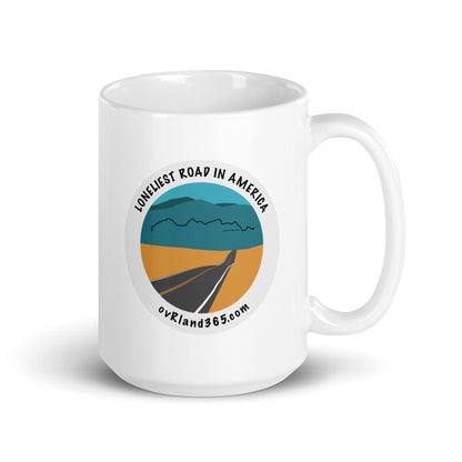 Loneliest Road in America 15 oz coffee mug. front view. overland365.com