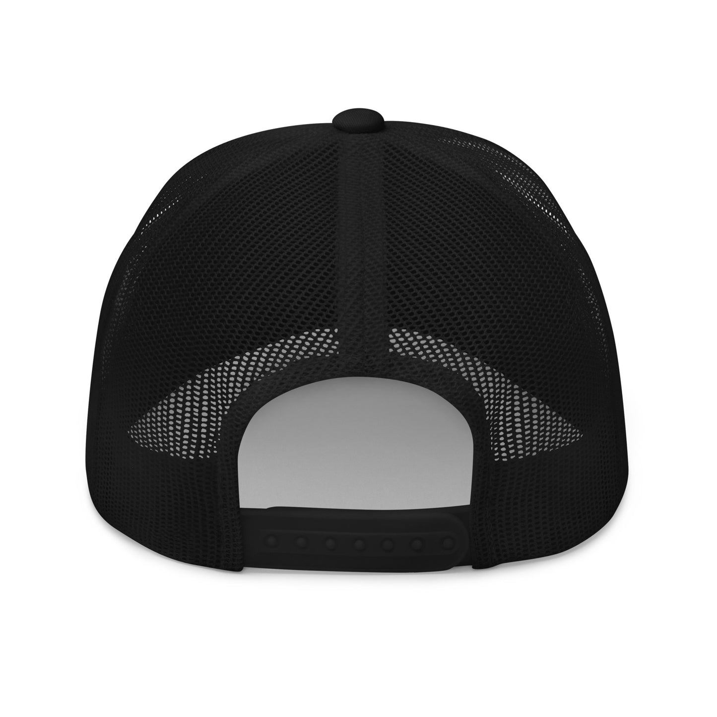 Black Snap Back Trucker Cap with our square 365 logo. back facing. overland365.com