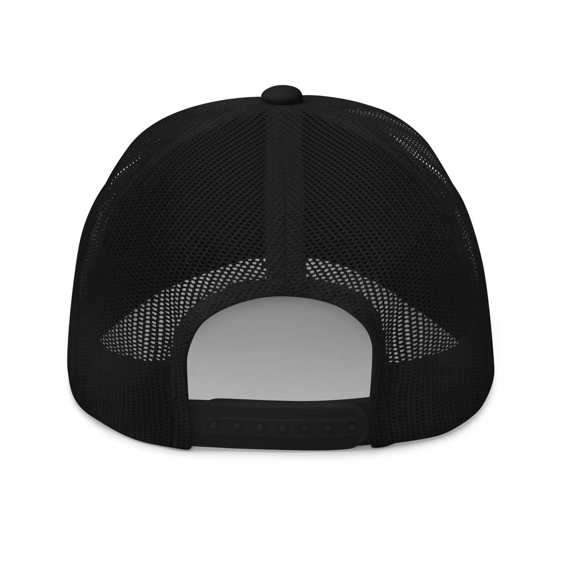 Black Snap Back Trucker Cap with our square 365 logo. back facing. overland365.com