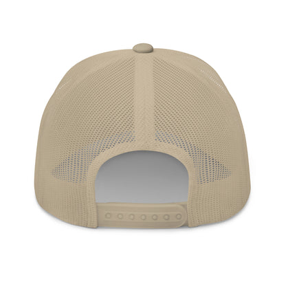 Khaki Snap Back Trucker Cap with our square 365 logo. back facing. overland365.com